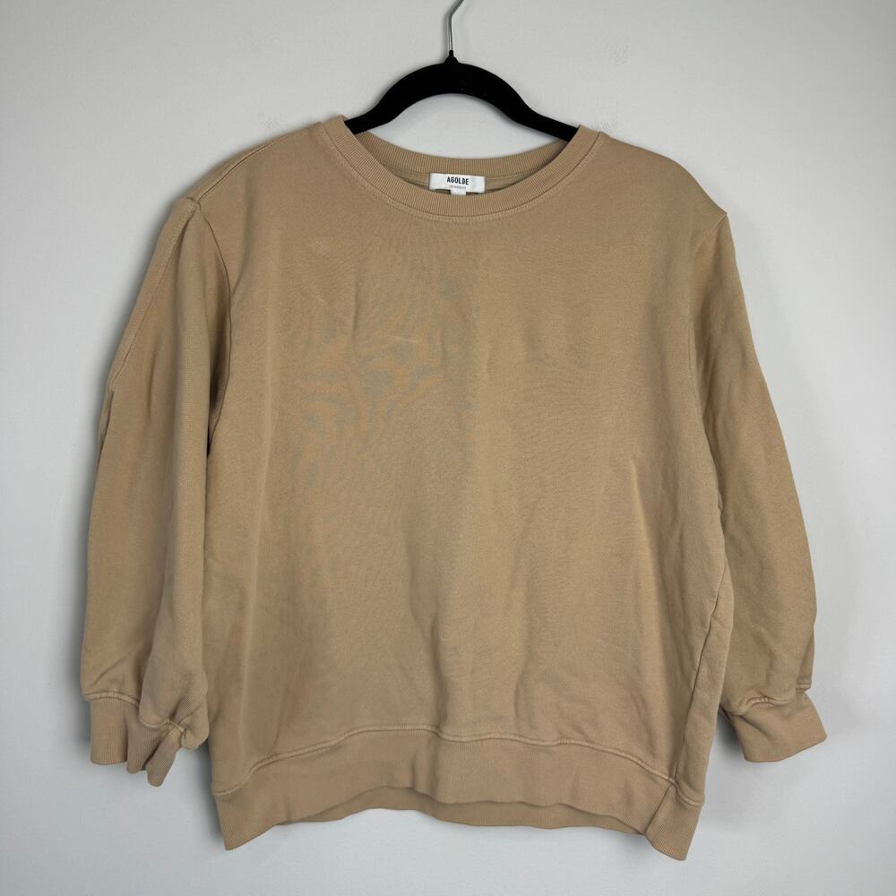 Agolde Women's Thora 3/4 Sleeve Sweatshirt Tan Size Large